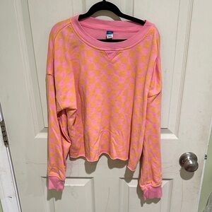 Old Navy Pink and Orange Plaid Sweatshirt